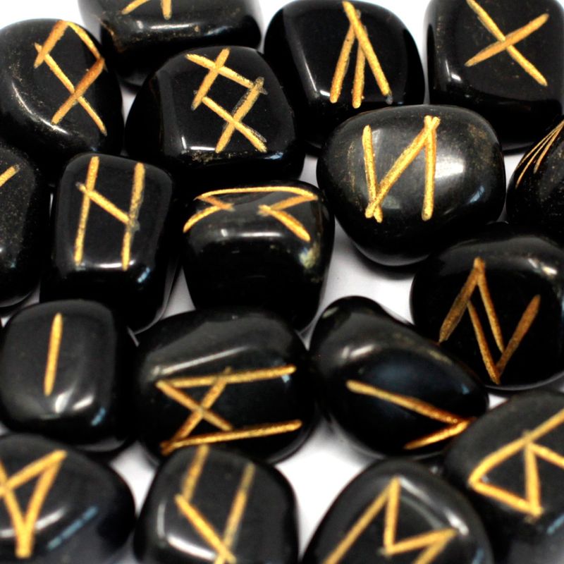 Pierres Runiques & Sachet - Agate Noire