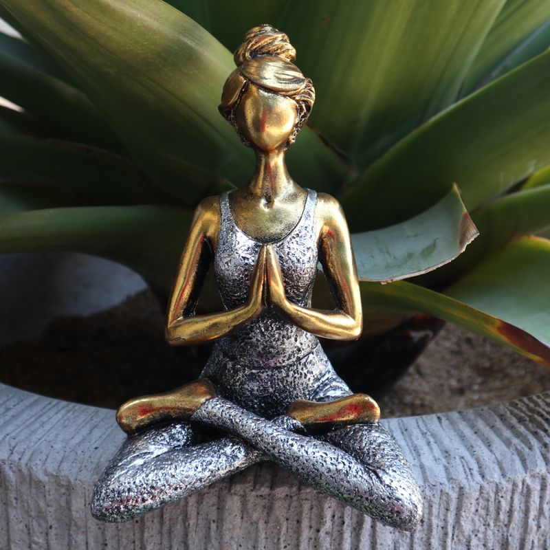 Figurine Yoga Femme - Bronze & Argent 24cm