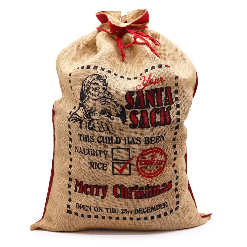 Sacs en jute de Noël "This Child Has Been.. Nice!"
