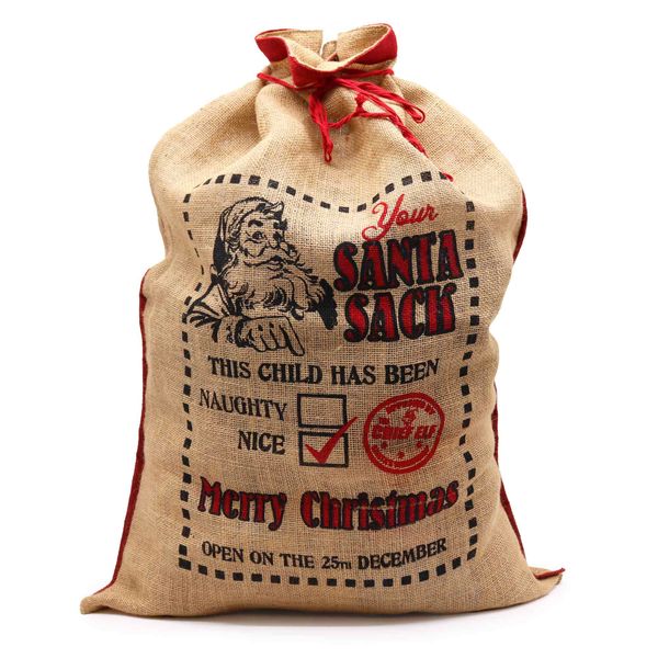 Sacs en jute de Noël "This Child Has Been.. Nice!"