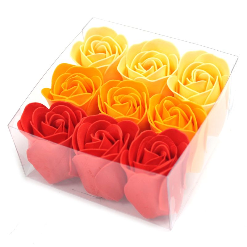 Boîtes de 9 Roses de Savon - Pêche