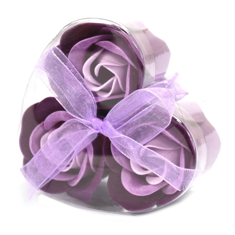 Boîtes  de 3 Roses de Savon Boîte Coeur - Lavande
