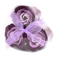 Boîtes  de 3 Roses de Savon Boîte Coeur - Lavande