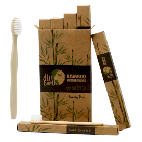4x Pack Familial de 4 Brosse à Dents en Bambou - Blanc - médium