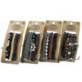 8x Paquets de Bracelets pour Hommes - Métal et Cuir (assortis)