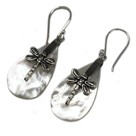 Boucles d\'Oreilles Coquillage & Argent - Libellules - MOP