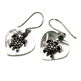 Boucles d\'Oreilles Coquillage & Argent - Tortue de Mer - MOP