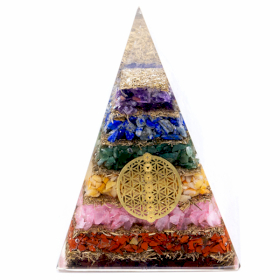 Pyramide Orgonite - Sept Chakra Fleur de Vie - 70mm