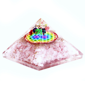 Pyramide Orgonite - Quartz Rose Arc-en ciel Verte Fleur de Vie - 70mm