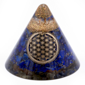 Cone Orgonite - Fleur de vie Lapis - Quartz suspendu - 90mm