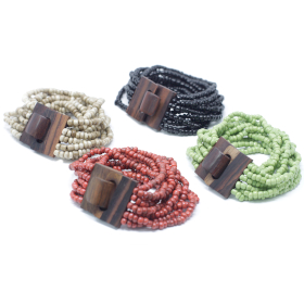 12x Fermoir en bois avec bracelet multi-perles - Couleurs assorties
