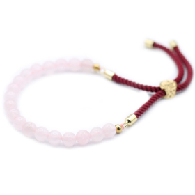 Bracelet en Gemme plaqué or 18K - Cordon Bordeaux - Quartz Rose