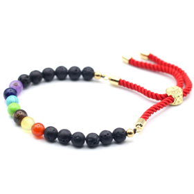 Bracelet en Gemme plaqué or 18K - Cordon Rouge Royal - Chakra Pierres de Lave