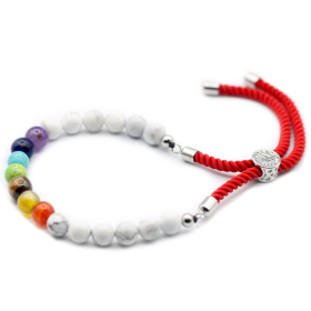 Bracelet en Gemme plaqué argent 925 - Cordon Rouge Royal - Howlite Blanche