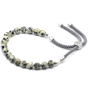 Bracelet en Gemme plaqué argent 925 - Cordon Gris - Jaspe Dalmatien