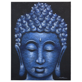 Tableau Bouddha - Détails Brocart Bleu