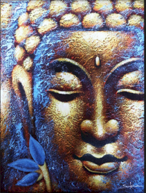 Tableau Bouddha - Visage D\'Or et Fleur de Lotus