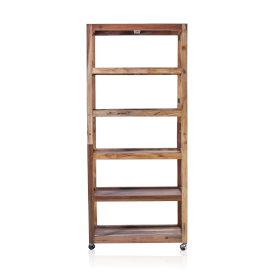 Présentoir à 6 Étagères avec Roulettes - Bois Recyclé 79x37x180 cm - Bois Fissuré sur Étagère