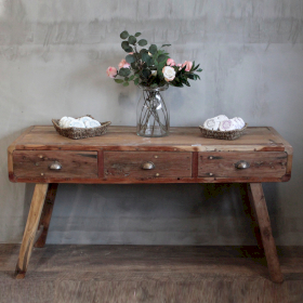 Console Table - Recycled Wood - 150x50x80cm -Deux des Jambes sont Légèrement Lâches et Vacillent un peu.