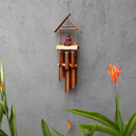 Carillon Bambou - Finition Naturelle - Bouddha Marron 6 Tubes