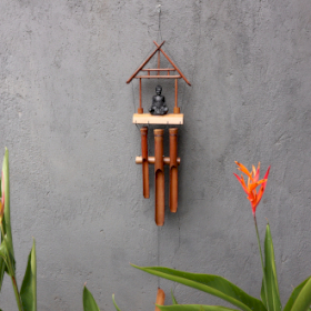 Carillon Bambou - Finition Naturelle - Bouddha Noir 6 Tubes