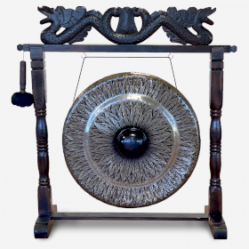 Grand Gong sur Pied Antique marron - 80cm - Noir - motif