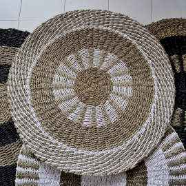 Tapis en Jonc de Mer Rond Blanc & Tan - Soleil Intérieur - 1m