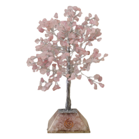 Arbre de pierres précieuses avec base en Orgonite - 320 pierres - Quartz rose