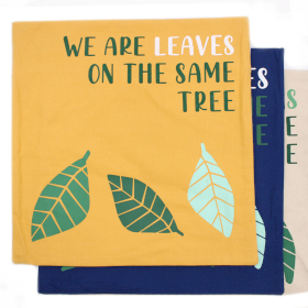 3x Housse de coussin en coton imprimé - We are Leaves - Jaune, bleu et naturel