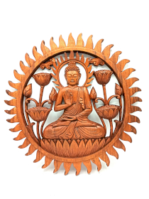 Bois sculté Buddha & Lotus - 40cm