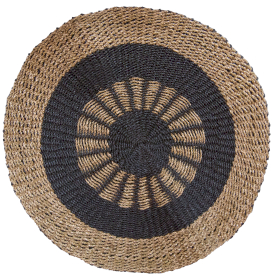 Tapis en Jonc de Mer Rond Noir & Tan - Soleil Intérieur - 1m