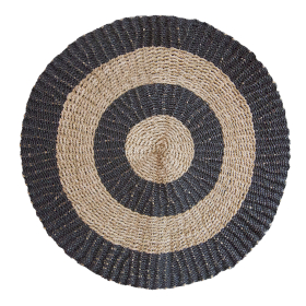 Tapis en Jonc de Mer Rond Noir & Tan - Cercles - 1m