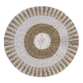 Tapis en Jonc de Mer Rond Blanc & Tan - Soleil - 1m