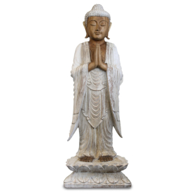 Statue de Bouddha sculptée à la main - 100 cm Bienvenue - Blanchi