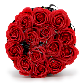 Bouquet Cadeau Fleur de Savon - 14 Roses Rouges - Rond