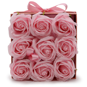 Bouquet Cadeau Fleur de Savon - 9 Roses Roses - Carré