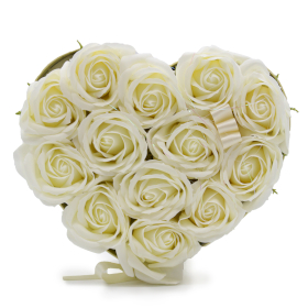 Bouquet Cadeau Fleur de Savon - 13 Roses Crème - Coeur