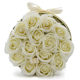 Bouquet Cadeau Fleur de Savon - 14 Roses Crème - Rond