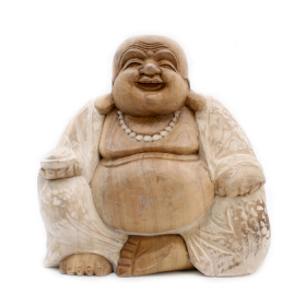 Statue de Bouddha Sculptée à la Main - 30cm Heureux - Blanchi