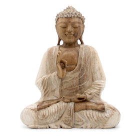 Statue de Bouddha Sculptée à la Main - Transmission d\'enseignement de 30 cm - Blanchi à la chaux