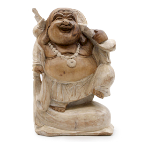 Statue de Bouddha Sculptée à la Main - 30cm Apportez du bois - Blanchi à la chaux