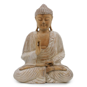 Statue de Bouddha sculptée à la main - Transmission d\'enseignement de 40 cm - Blanchi à la chaux