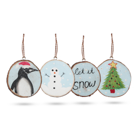 Let it Snow - Décor de Noël bûche peint à la main (pack de 4)