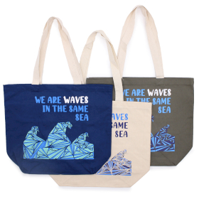 3x Sac en coton imprimé - We are Waves - Gris, Bleu et Naturel