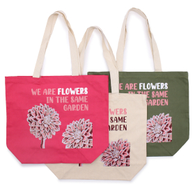 3x Sac en coton imprimé - We are Flowers - Olive, Rose et Naturel