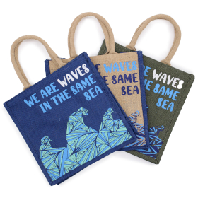 3x Sac en jute imprimé - We are Waves - Gris, bleu et naturel