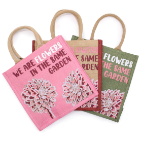 3x Sac en jute imprimé - We are Flowers - Olive, Rose et Naturel