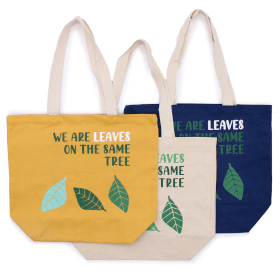 3x Sac en coton imprimé - We are Leaves - Jaune, bleu et naturel