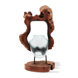 Vase d\'art Suspendu en Verre Fondu sur Bois