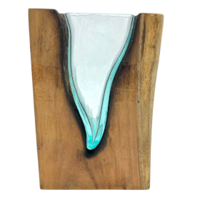 Vase d\'art en forme de V en Verre Fondu sur Bois